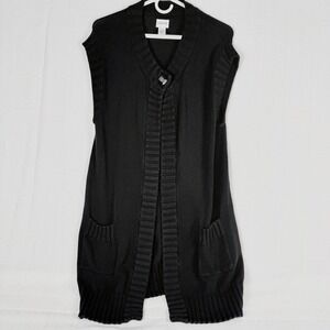 Chico's Women's Size 2  Long Open Front Cardigan Sweater Duster Black Bamboo